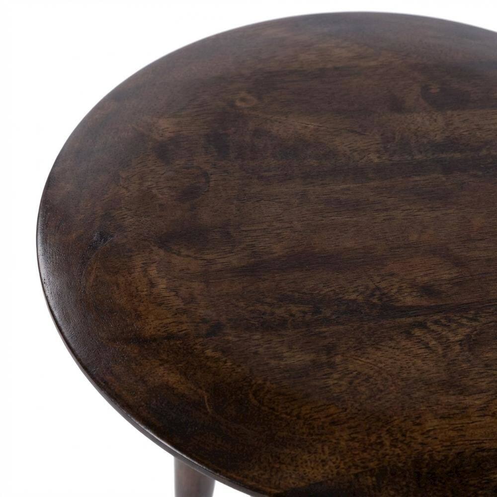Alt View 2. Starlight Canyon Home - Round Wood Side Table – Small Round Nightstand in Brown Mango Finish - Medium Brown.