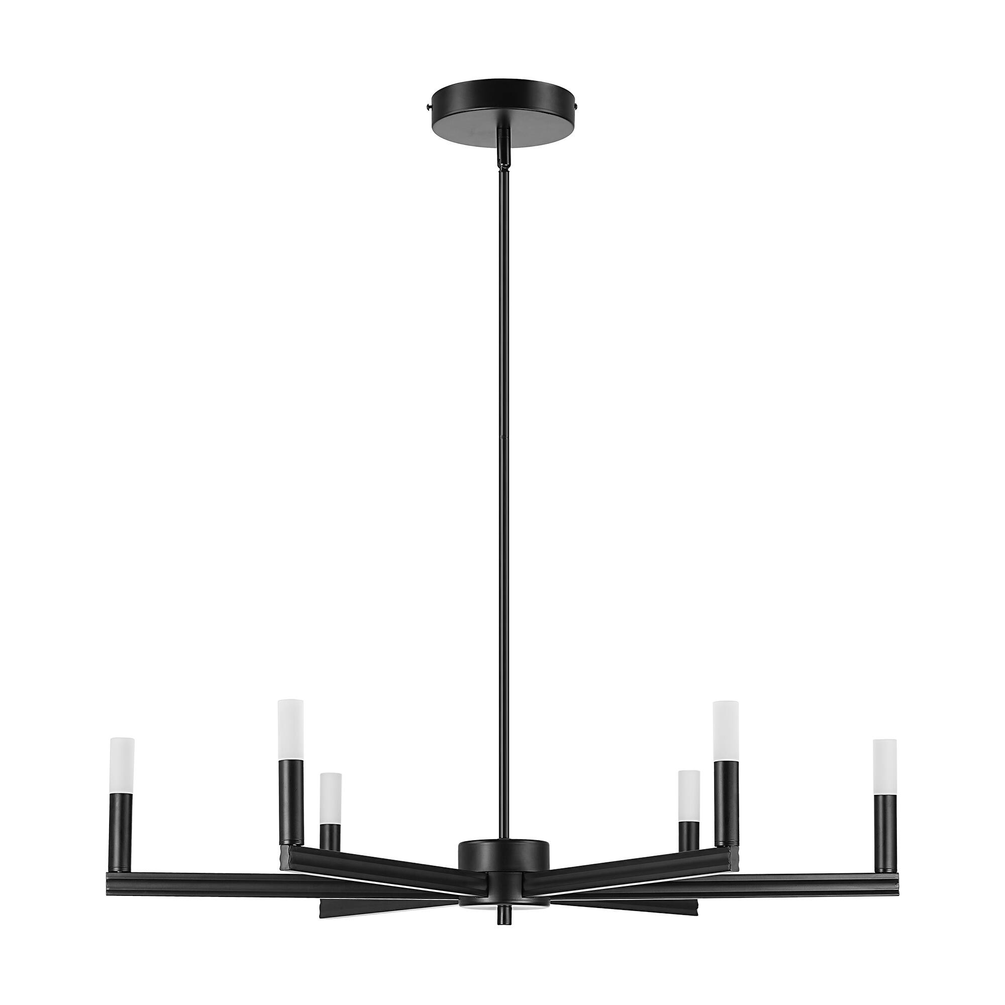 Alt View 1. Parrot Uncle - 34 Inch Modern 6 Light LED Adjustable Chandelier Ceiling Light for Dining Room and Living Room - Black.