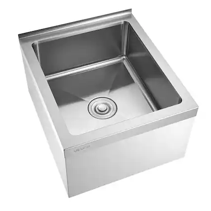 Front. VEVOR - Stainless Steel Floor Mop Sink, 22 x 19 x 12 in, 304 Stainless Steel, 3-in-1 Filter and Wall-Mounted Bracket, X-Shaped - Silver.