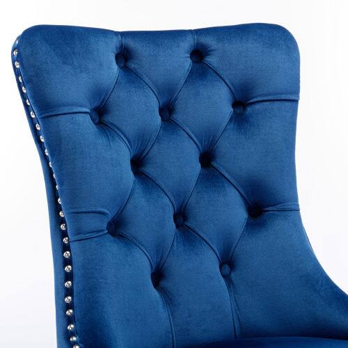 Alt View 4. LUCKY ONE - Assembled Tufted Velvet Dining Chair Set of 2 with Chrome Stainless Steel Legs Nailhead Trim - Blue.