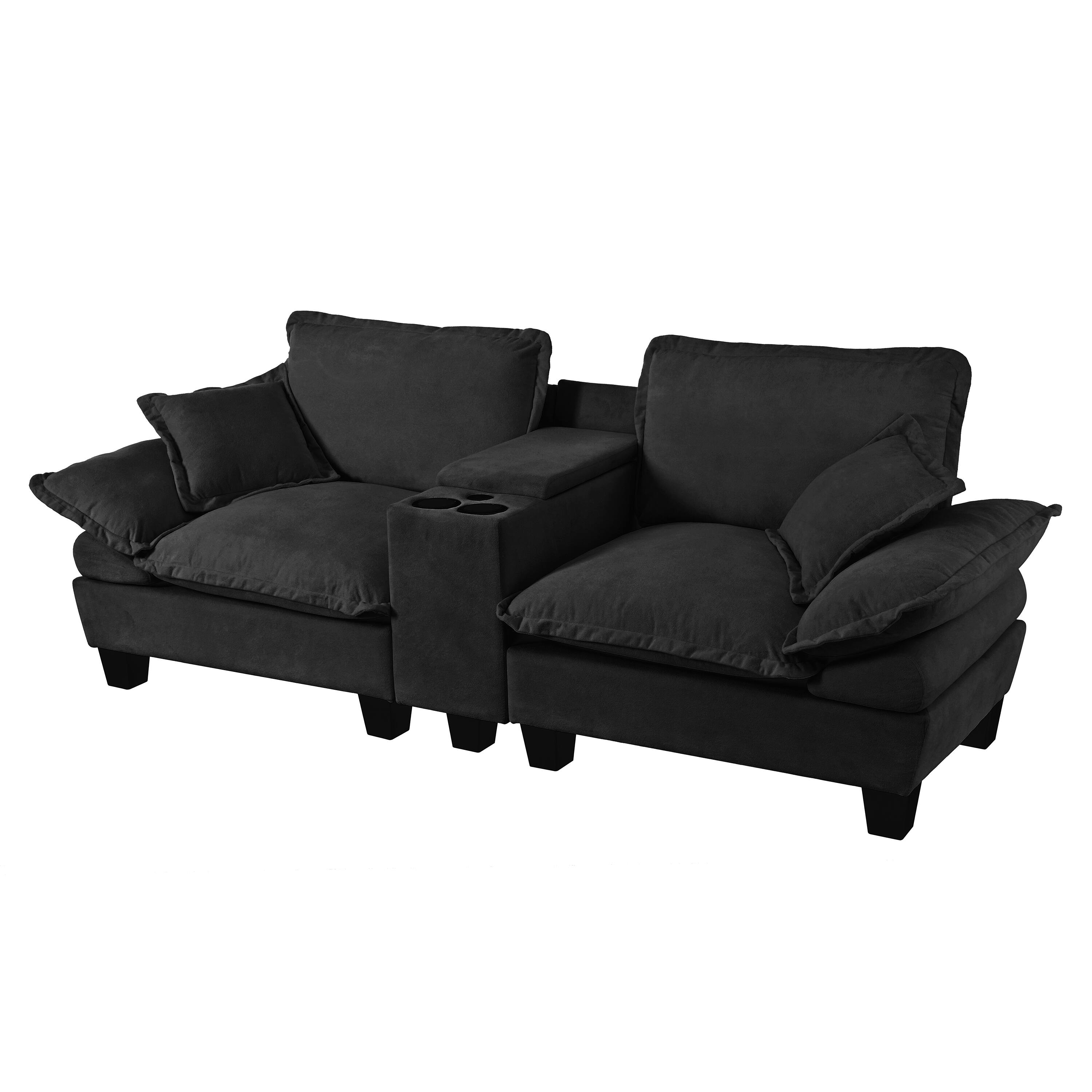 Alt View 2. Anysun - Modular Cloud Couch,Shape Sailboat 2 seat-Sofa with Cup Holders & Storage, USB Port, 2 Pillows, Chenille for Apartment - Black.