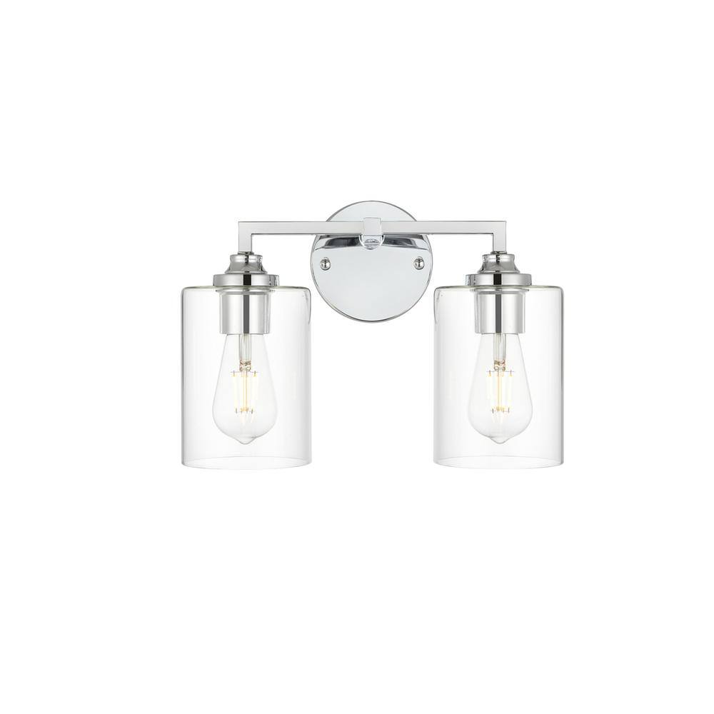Left. Living District - Mayson 2 light Chrome and Clear Bath Sconce - Chrome And Clear.