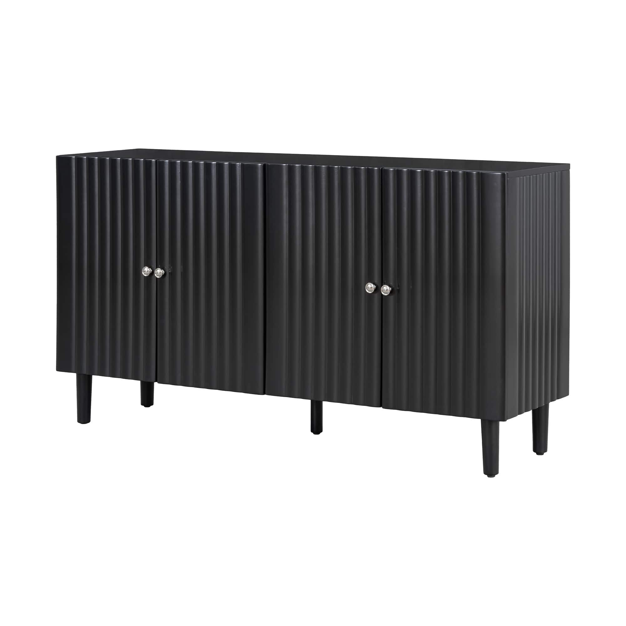 Spaco - 4-Door Sideboard, Buffets with Wavy Pattern, Metal Handles and Legs, Adjustable Shelves for Living Room Entryway - Black