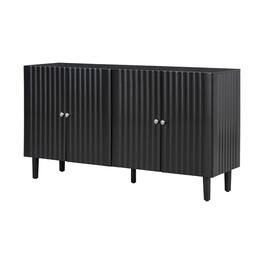 Spaco - 4-Door Sideboard, Buffets with Wavy Pattern, Metal Handles and Legs, Adjustable Shelves for Living Room Entryway - Black