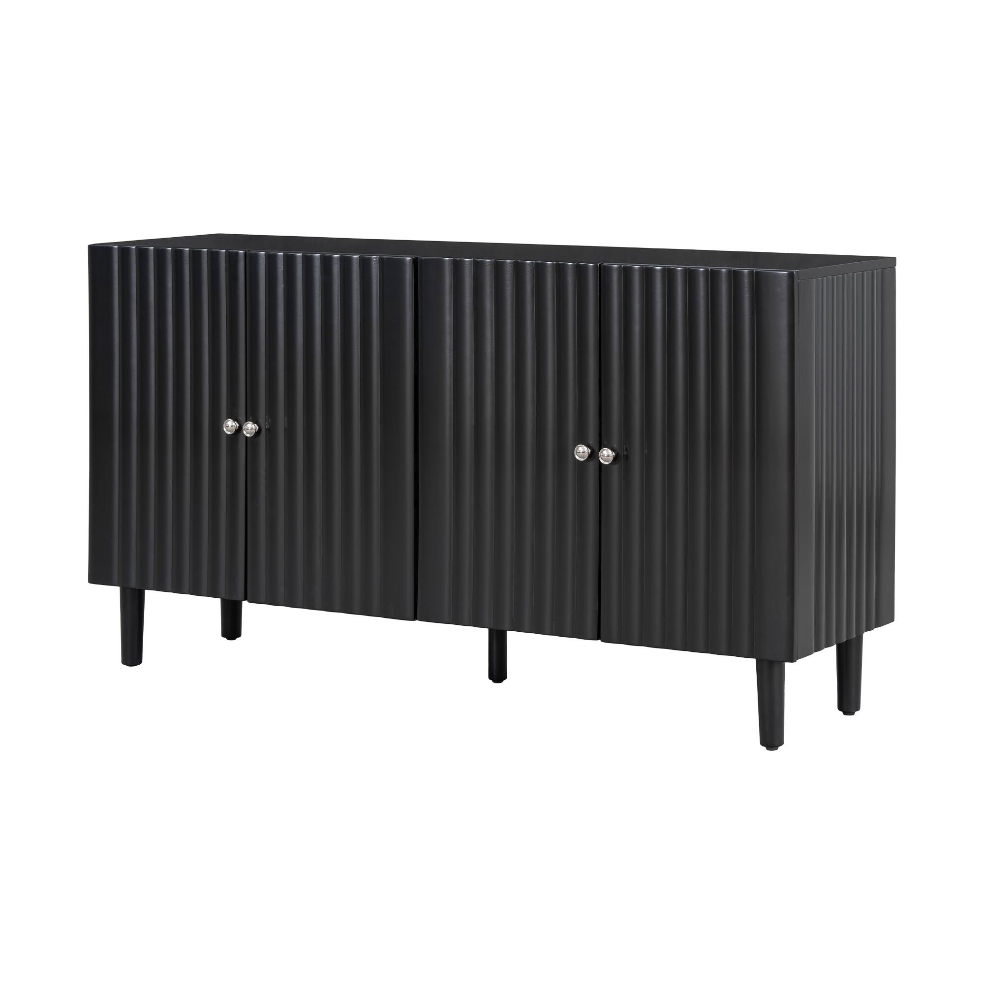 Front. Spaco - Spaco 4-Door Sideboard, Buffets with Wavy Pattern, Metal Handles and Legs, Adjustable Shelves for Living Room Entryway - Black.