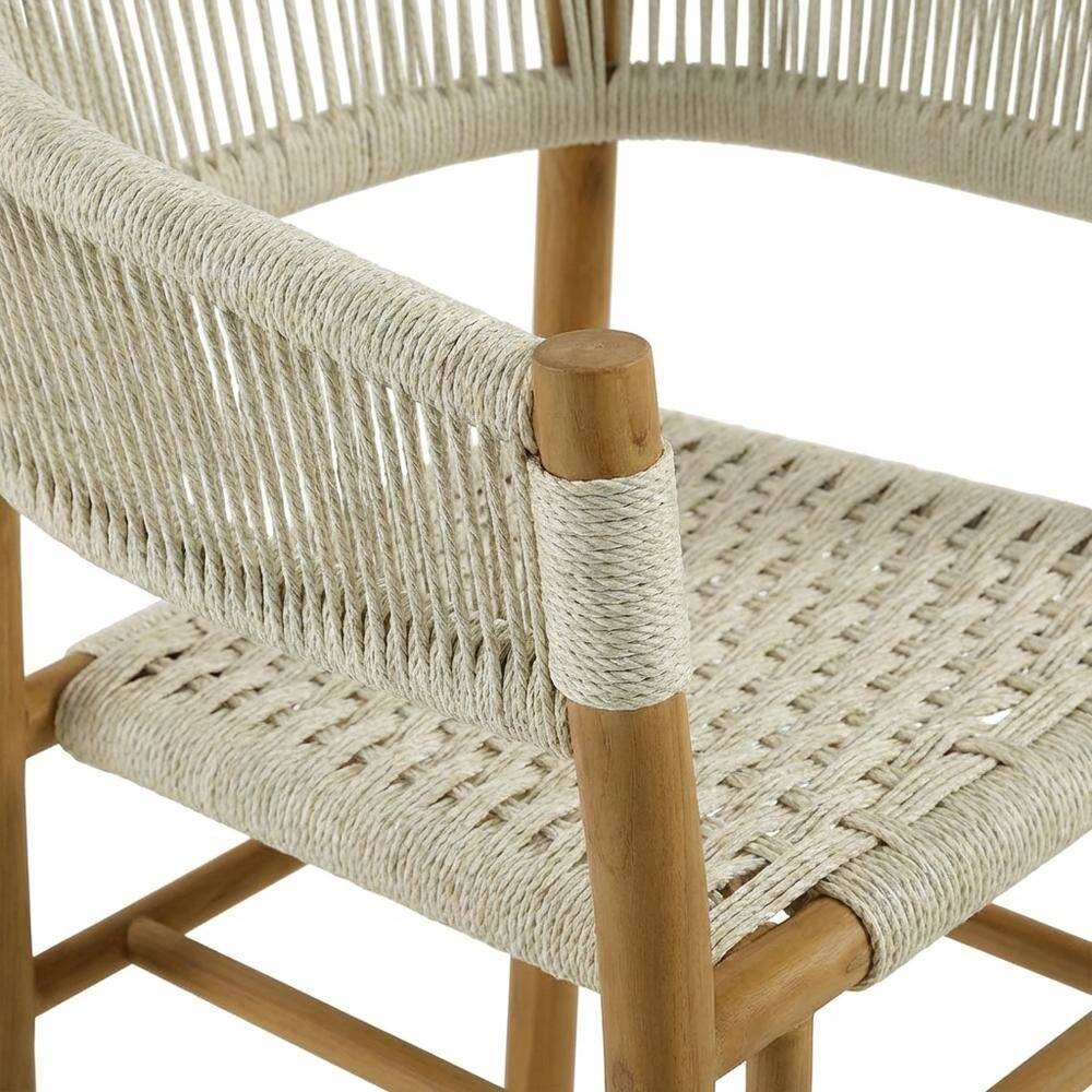 Alt View 1. Outdoor Escape - Outdoor Patio Teak, Curved-Back Dining Armchairs Set Of 2, Armrests, Stackable - Brown.