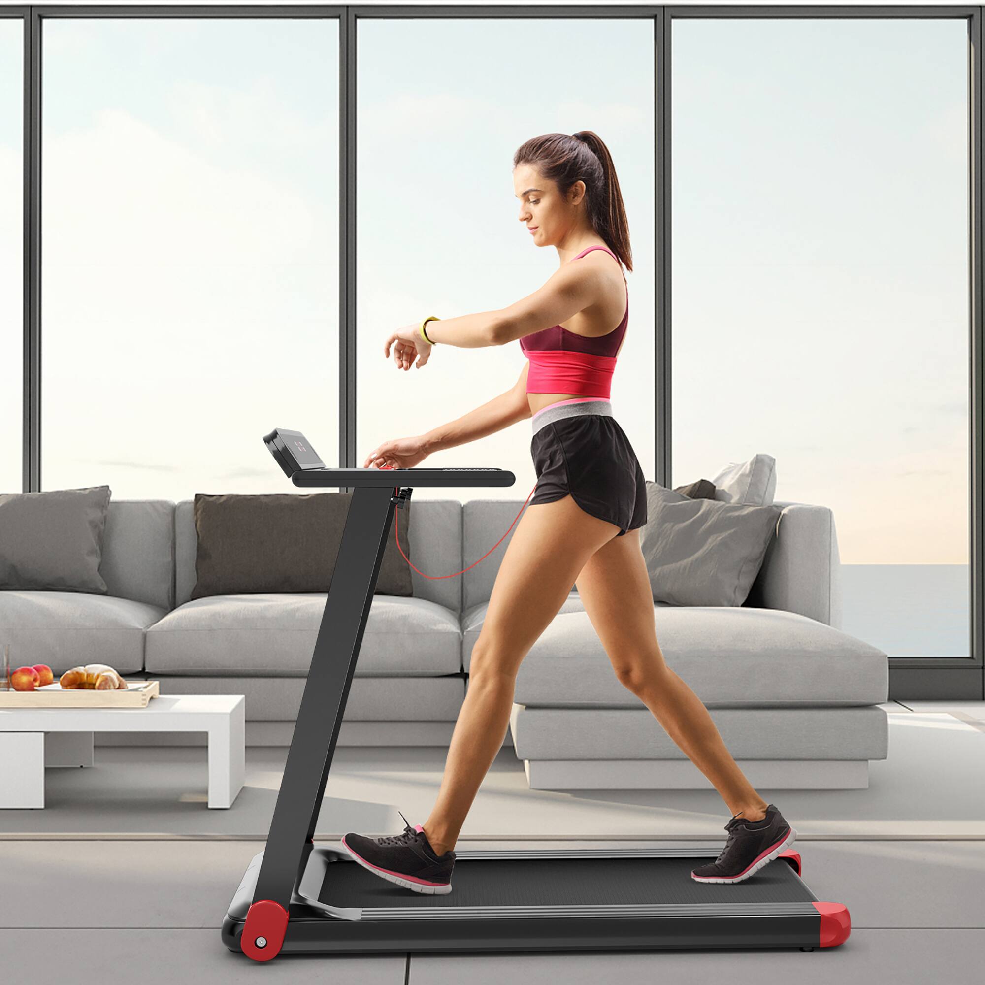 Alt View 4. Costway - Costway  Folding Electric Treadmill Compact Walking Running Machine w/APP Control Speaker Red - Red.