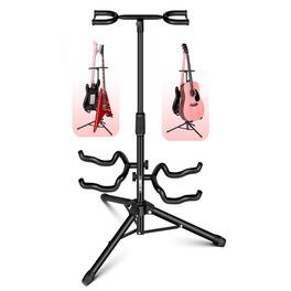 5 CORE - Guitar Stand Adjustable Double Guitars Stands Floor w Neck Holder for Acoustic Electric Bass - Black