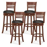 Costway - Set of 4 Bar Stools Swivel Bar Height Dining Chairs with Backrests & Footrests - Black/Brown - Front_Zoom