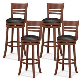 Costway - Set of 4 Bar Stools Swivel Bar Height Dining Chairs with Backrests & Footrests - Black/Brown