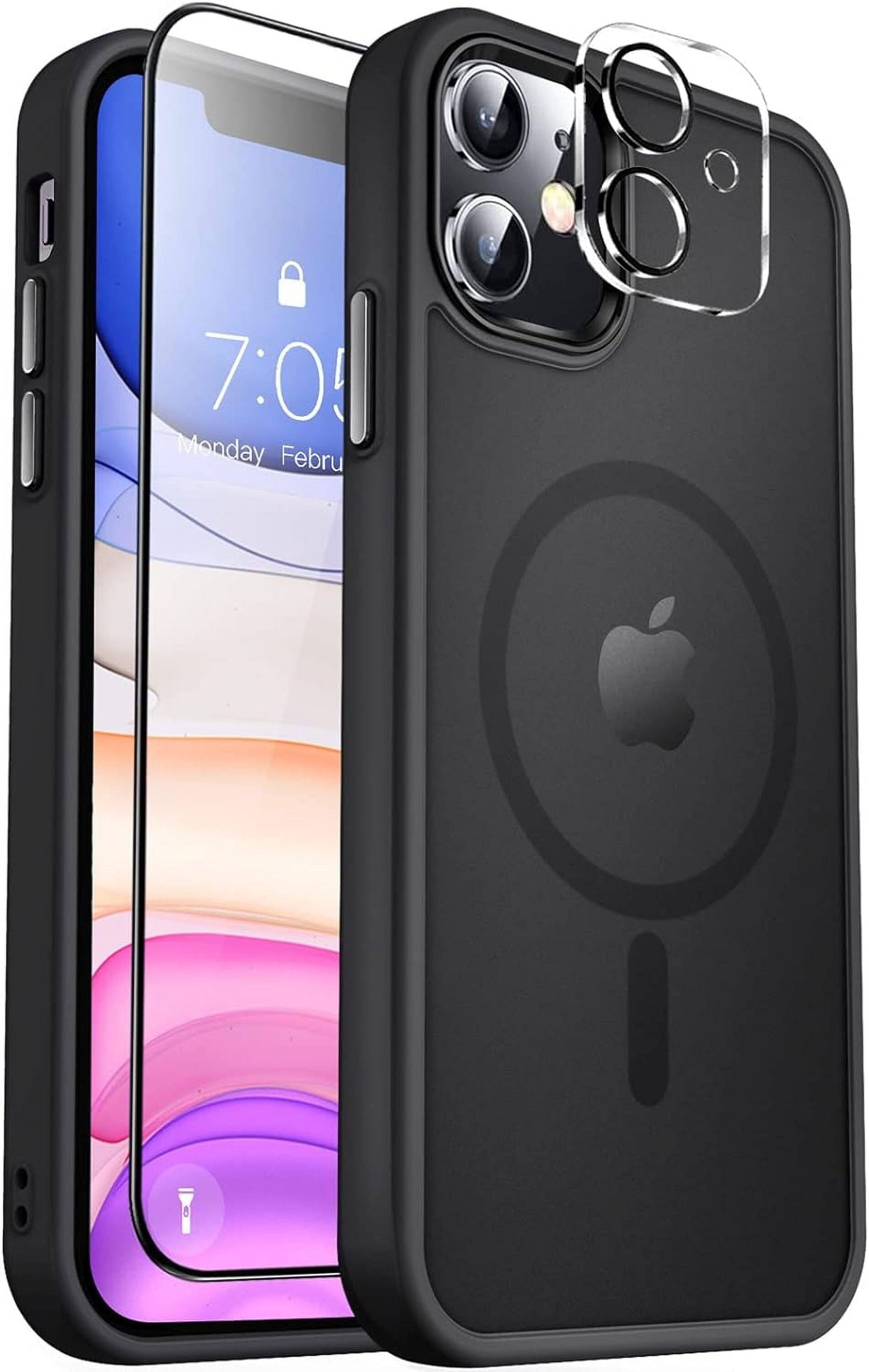 Entronix - Complete Protection Bundle for iPhone 12 - Magnetic Translucent Matte Case with Screen & Camera Protectors - Black