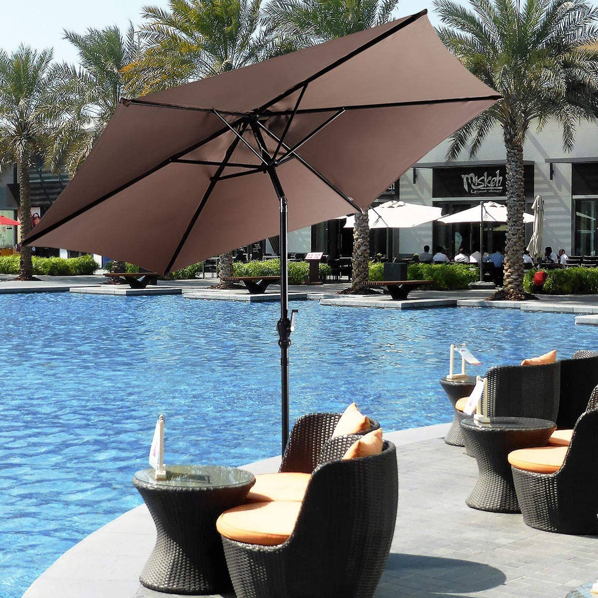 Alt View 2. Gymax - Gymax 9 Ft Patio Table Market Umbrella Yard Outdoor w/ Heavy-duty Umbrella Base Tan - Tan.