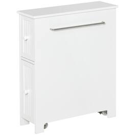 Kleankin - Bathroom Cabinet, Freestanding Storage Cabinet, Toilet Paper Holder with Two Drawers, Side Towel Rack, and Wheels - White