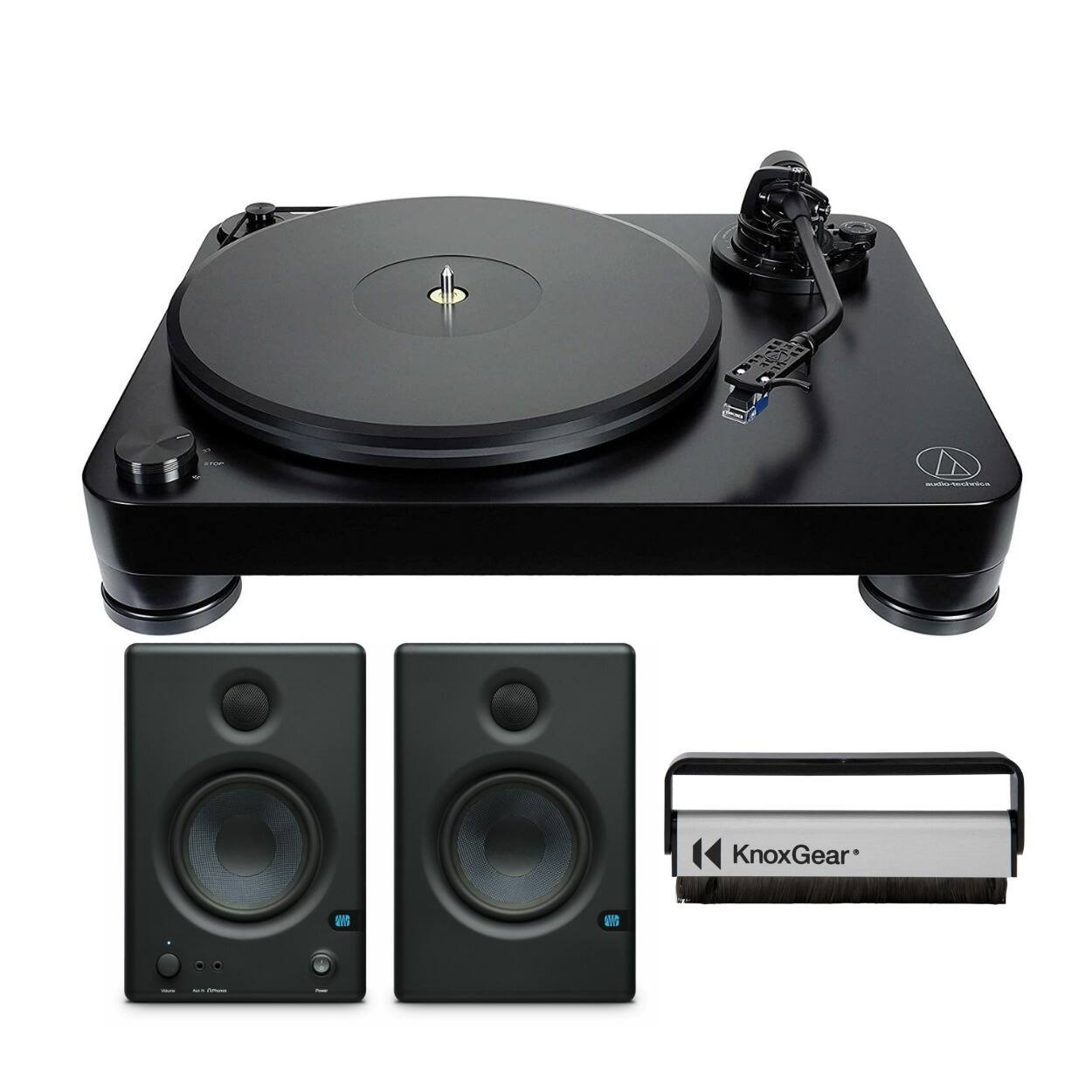 Front. Audio-Technica - Audio-Technica AT-LP7 Fully Manual Belt-Drive Turntable with Speakers Bundle.
