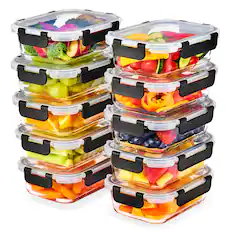 Front. Sorbus - Sorbus 20 Piece Rectangular (630ml/ 21.3oz/ 2.6cups) Glass Meal Prep Containers with Airtight Lids - Oven Safe - Clear.