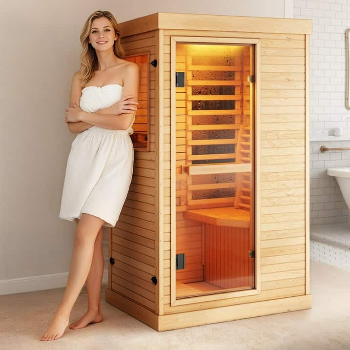 Syedee - Far Infrared Sauna Home Sauna Spa Room Canadian Hemlock Wood 800W Indoor Saunas Low EMF 110V with Control Panel - Black