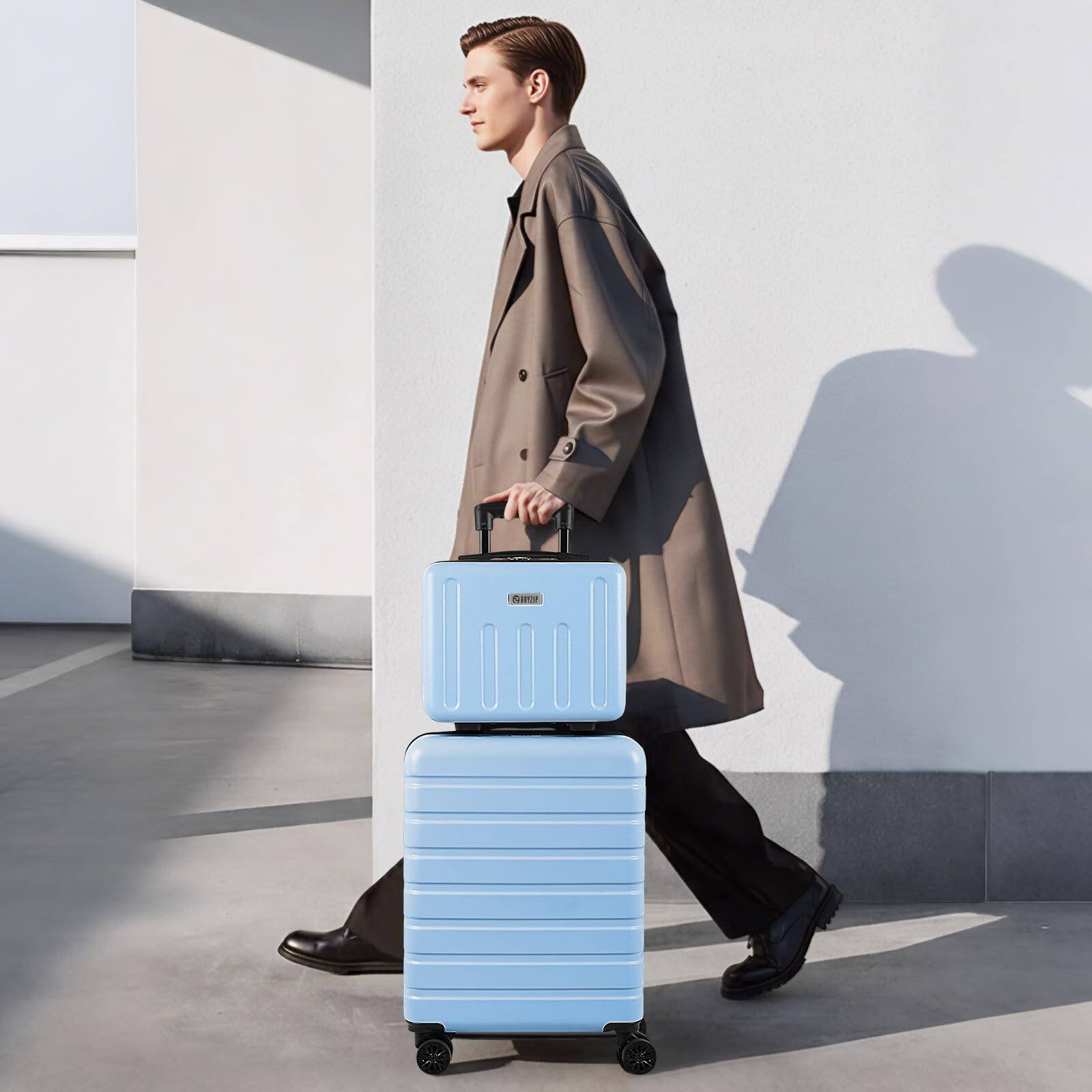 Alt View 1. Brick Attic - 20" Carry On Luggage 14" Mini Cosmetic Cases Luggage Sets Hardside PC ABS Lightweight USB Suitcase with Wheels TSA - Light Blue.