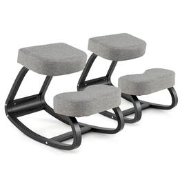 Costway - 2 Pcs Rocking Kneeling Chair Ergonomic Posture Correcting Back Padded Cushion - Black/Grey