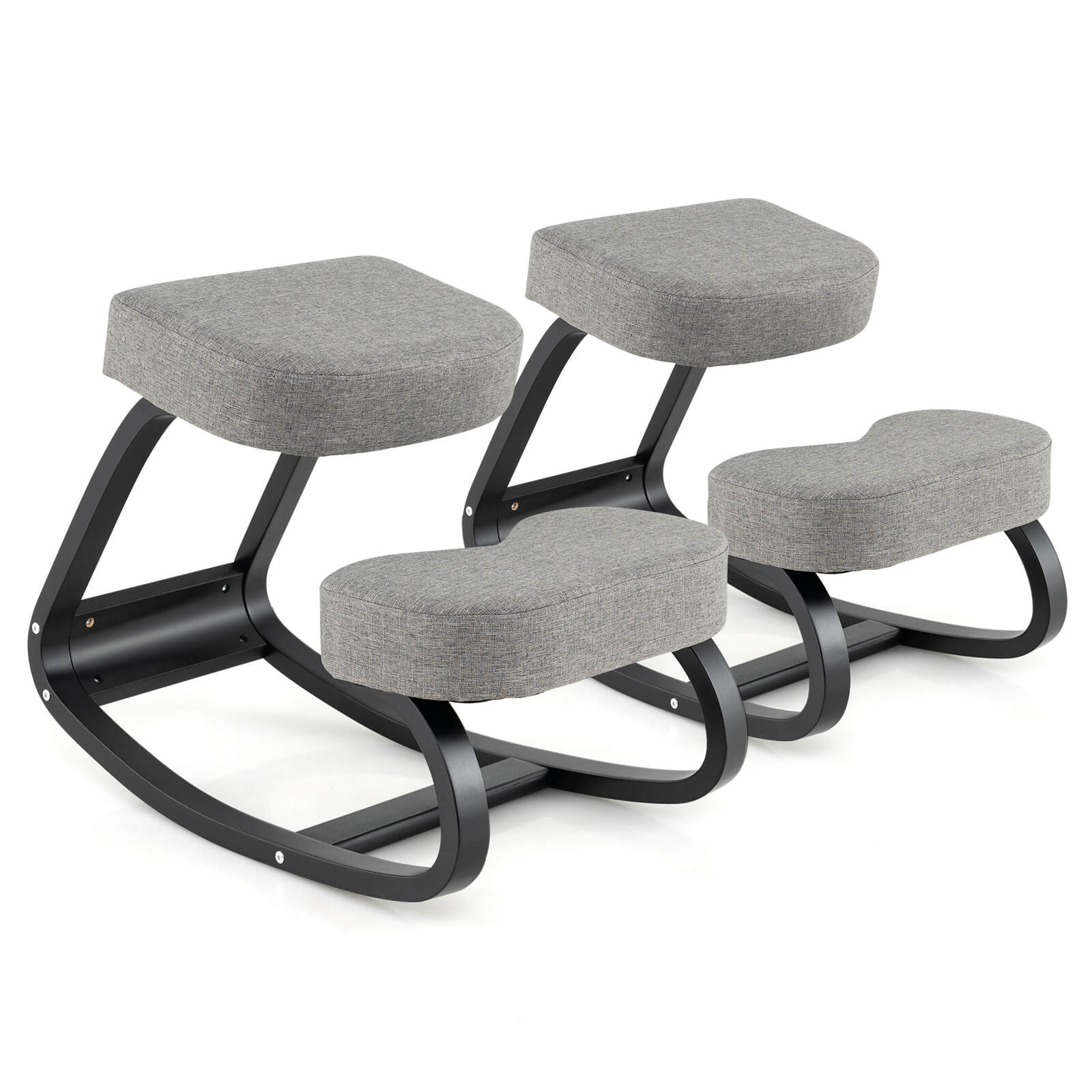 Front. Costway - Costway 2 Pcs Rocking Kneeling Chair Ergonomic Posture Correcting Back Padded Cushion - Black/Grey.