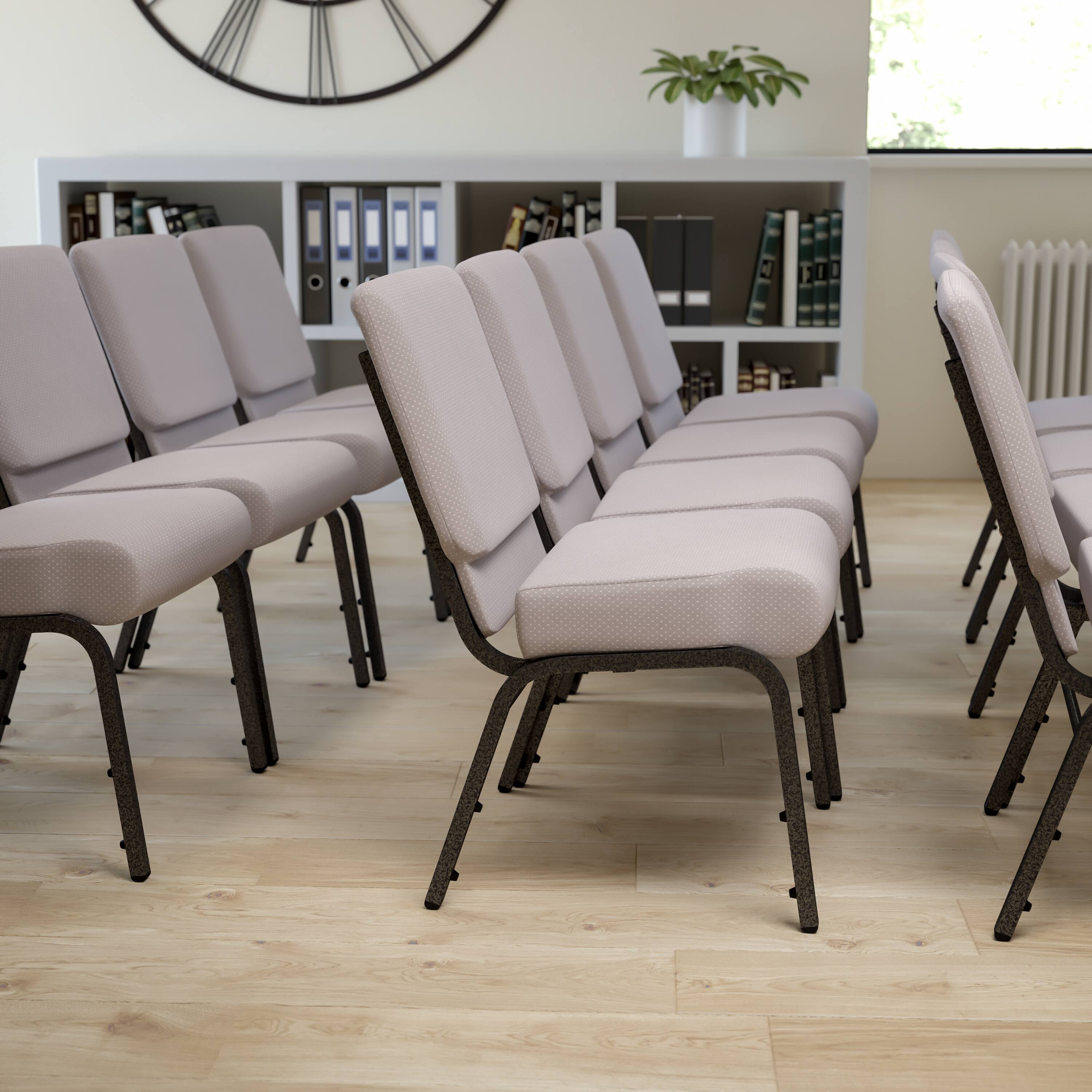 Alt View 1. Emma + Oliver - 21"W Stackable Church/Reception Guest Chair - Gray Dot Fabric/Silver Vein Frame.