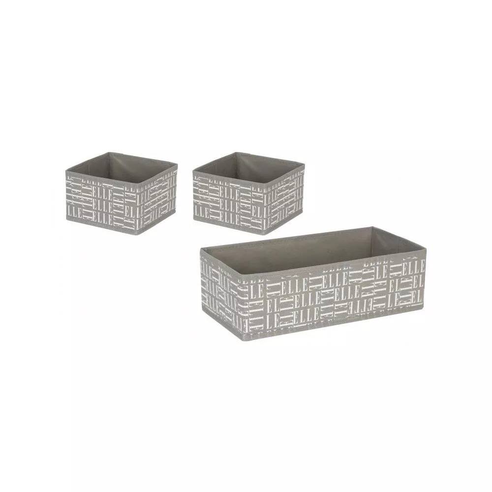 Back. Elle Decor - Set of 3 Fabric Foldable Storage Bins, Stylish, Sturdy, Space-Saving and Collapsible Organizers - Gray.