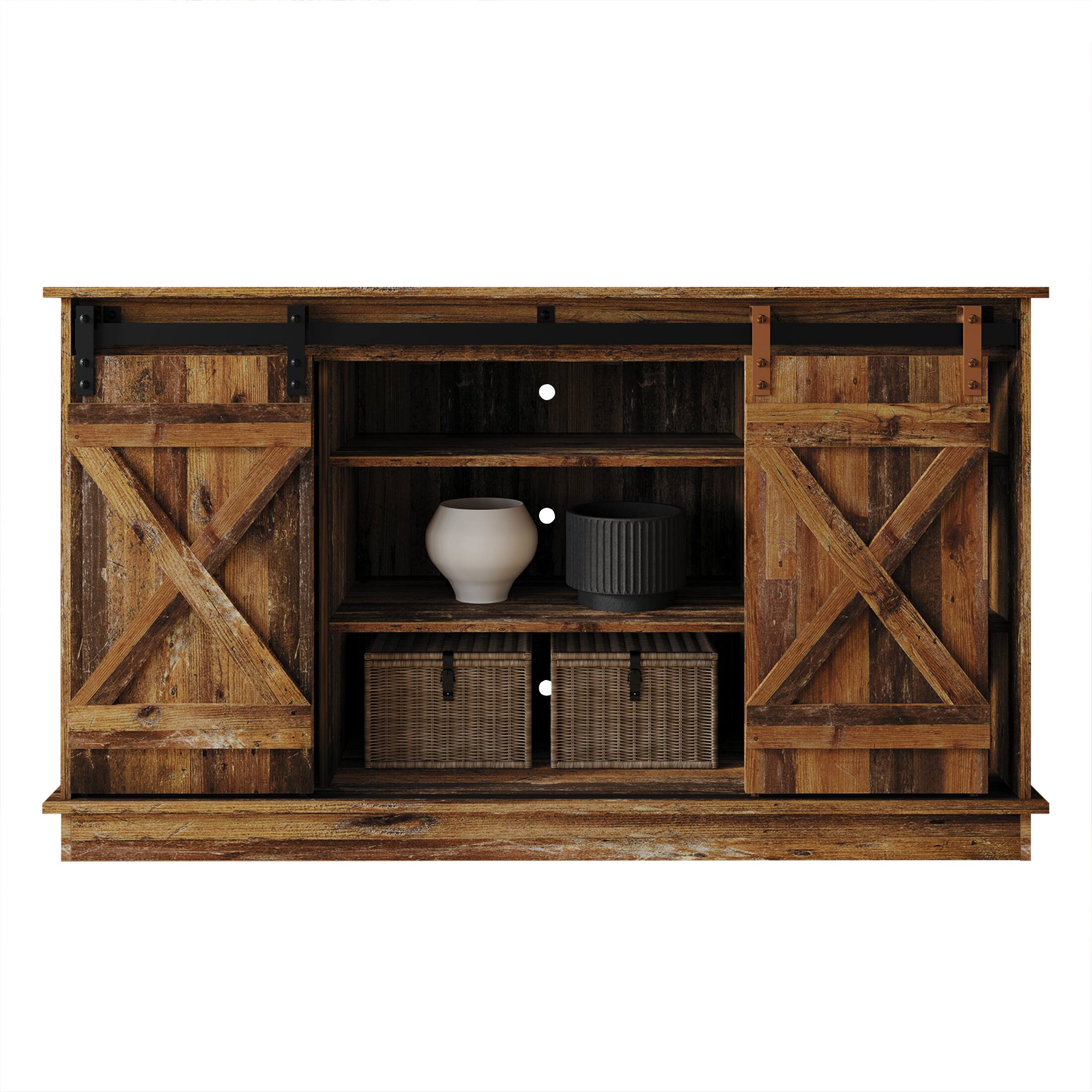 Alt View 2. ChaletPosh - Vintage-Inspired TV Stand Console with Sliding Barn Doors, Walnut - Walnut.