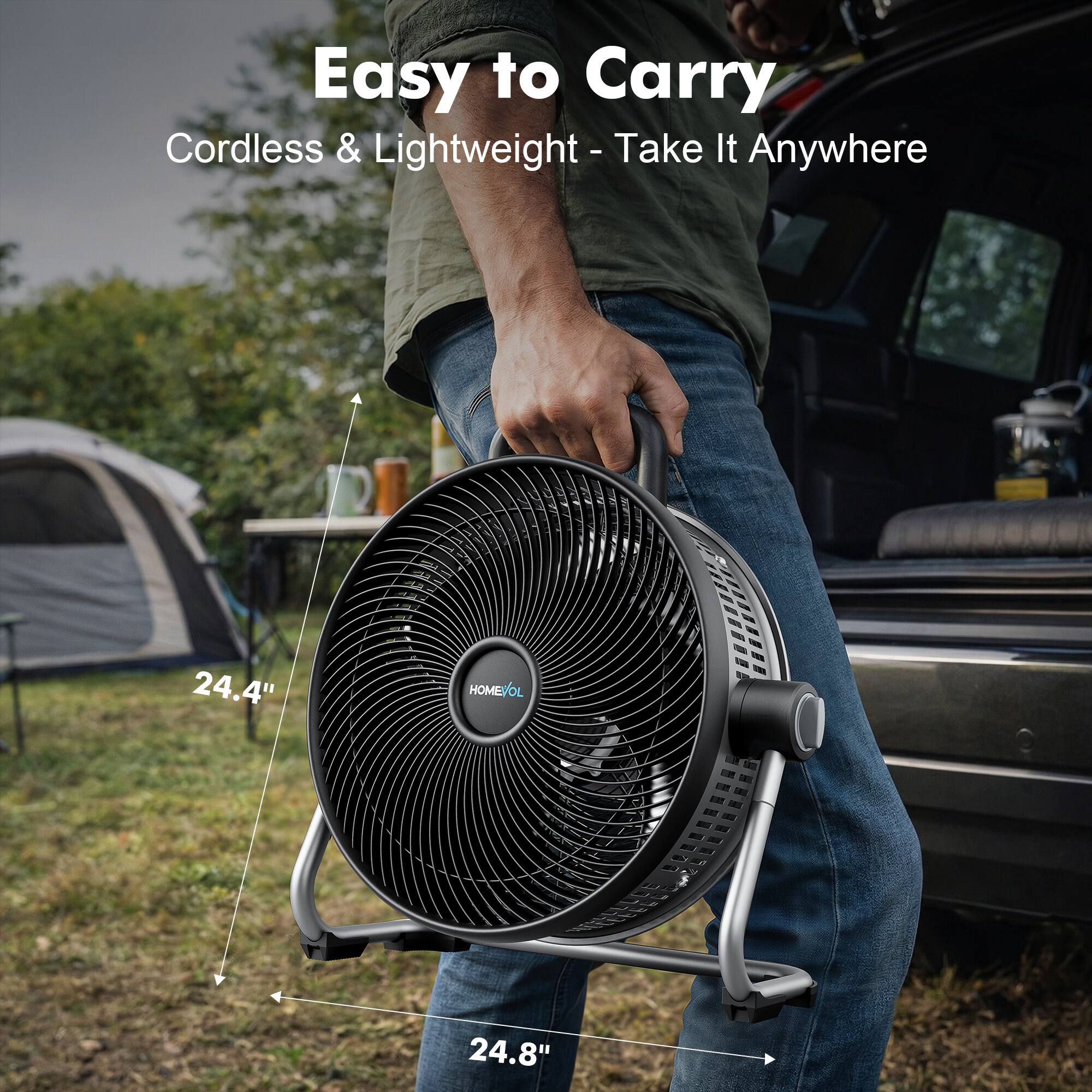 Easy to Carry  
Cordless & Lightweight - Take It Anywhere  
24.4"  
24.8"