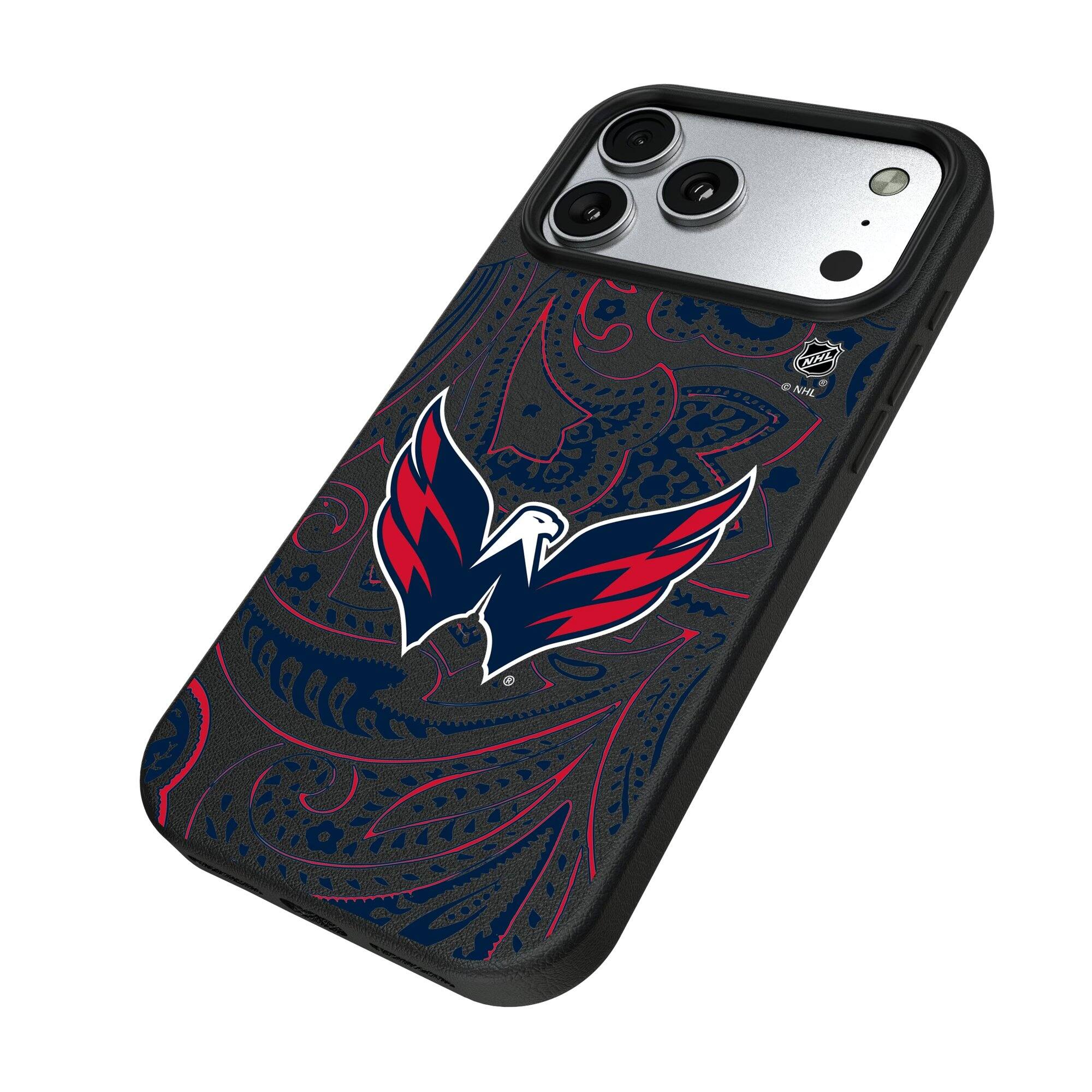 Alt View 1. Keyscaper - Black Washington Capitals Paisley iPhone Magnetic Bump Case - 16 - Black.