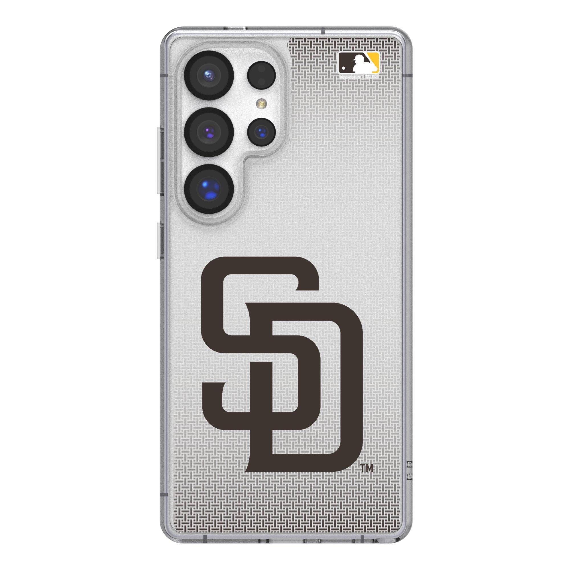 Front. Keyscaper - San Diego Padres Linen Logo Galaxy Clear Case - S22 - Multicolor.
