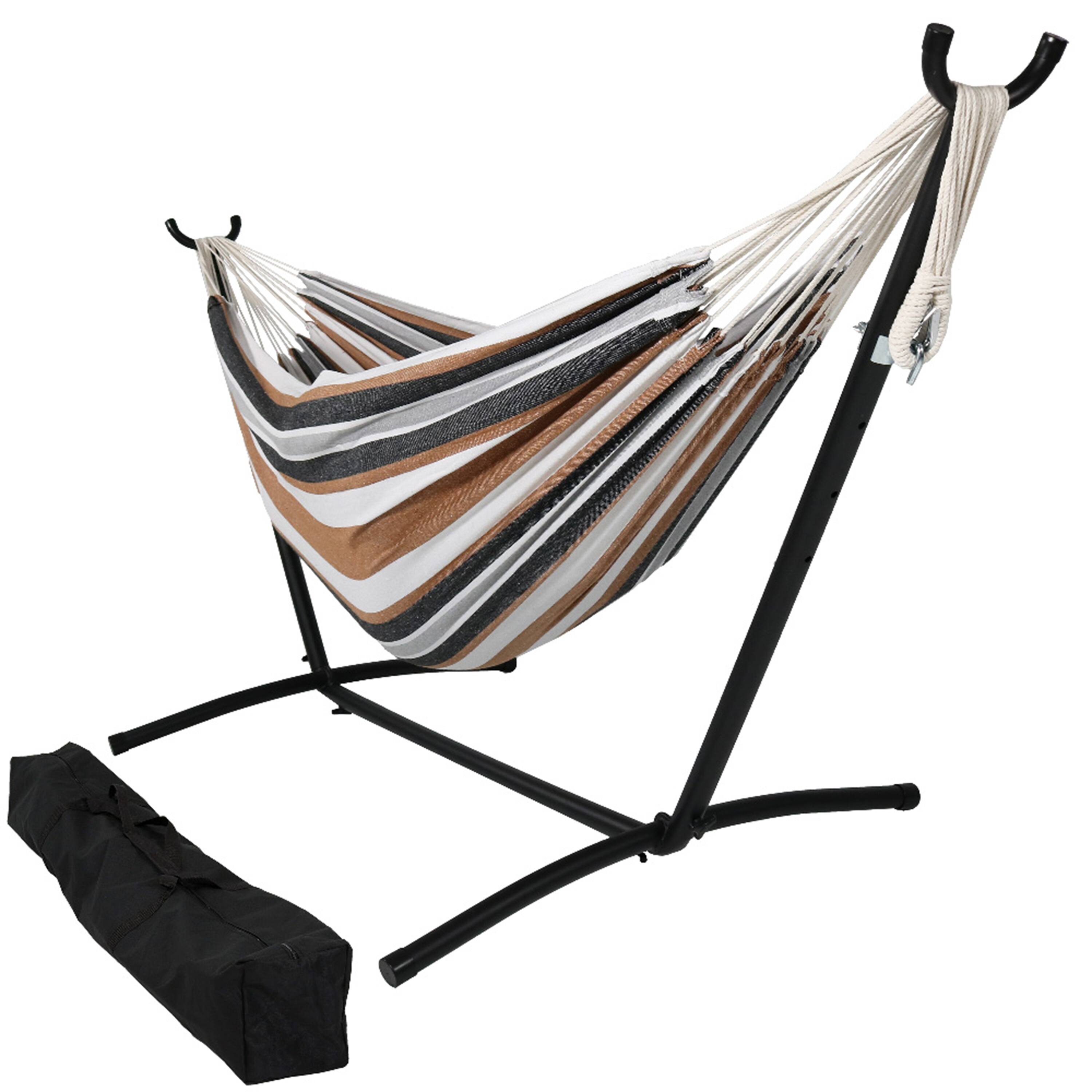 Sunnydaze - Large Cotton Hammock with Steel Stand and Carrying Case - Calming Desert