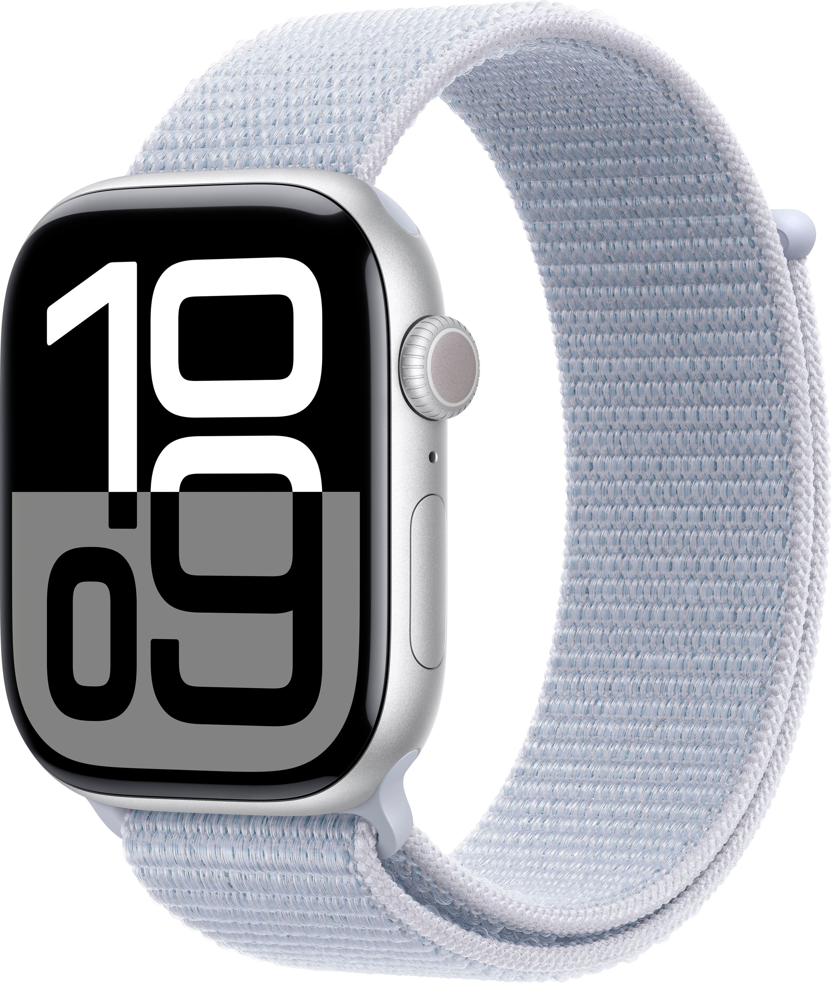 Apple Watch Series 10 (GPS) 46mm Aluminum Case with Blue Cloud Sport Loop - Silver - (2024) - Angle_Zoom