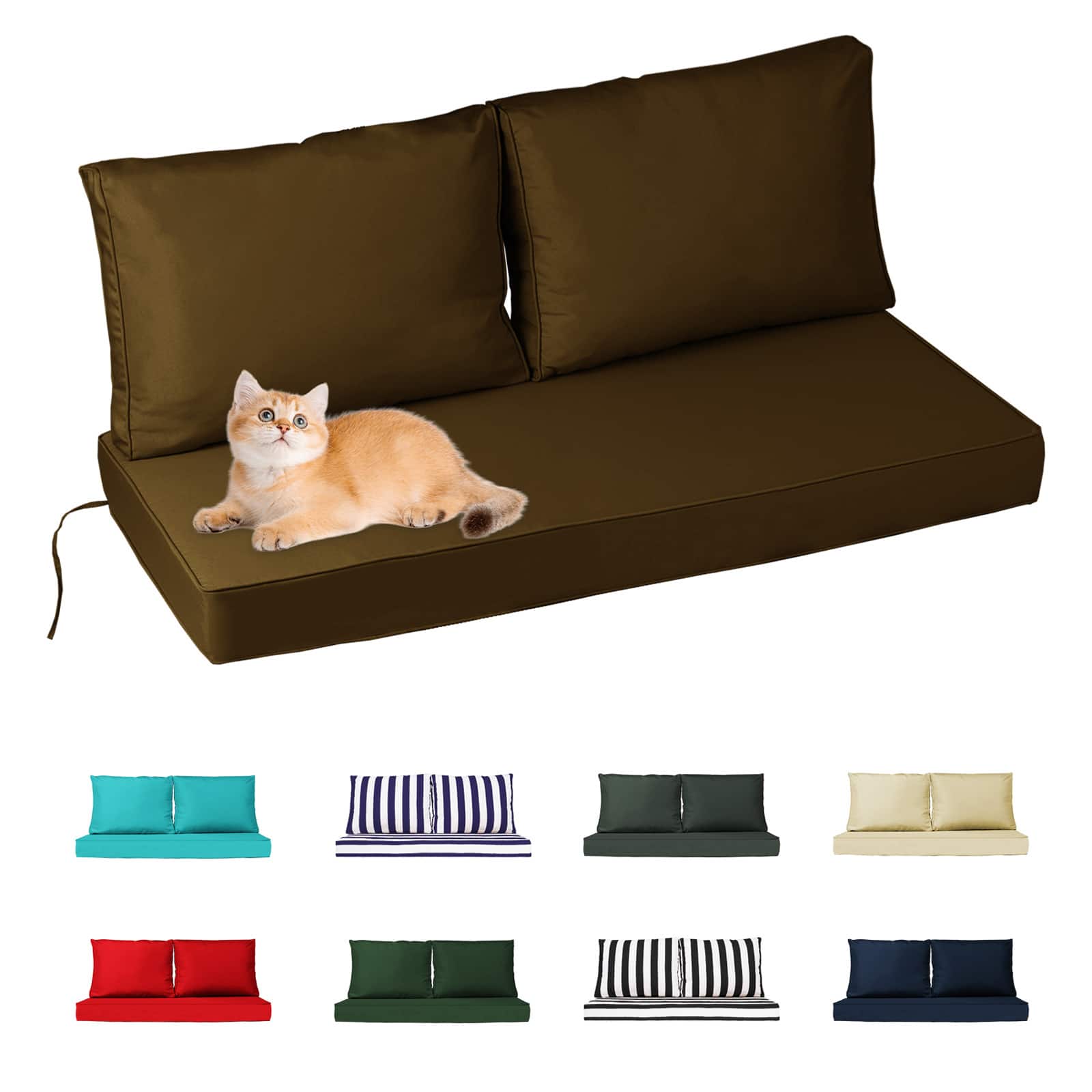 Chateau Abodes - 48"x24" Outdoor Loveseat Cushion Set, Waterproof with Removable Cover, Straps & Zipper for Patio Chair, Sofa & Couch - Coffee