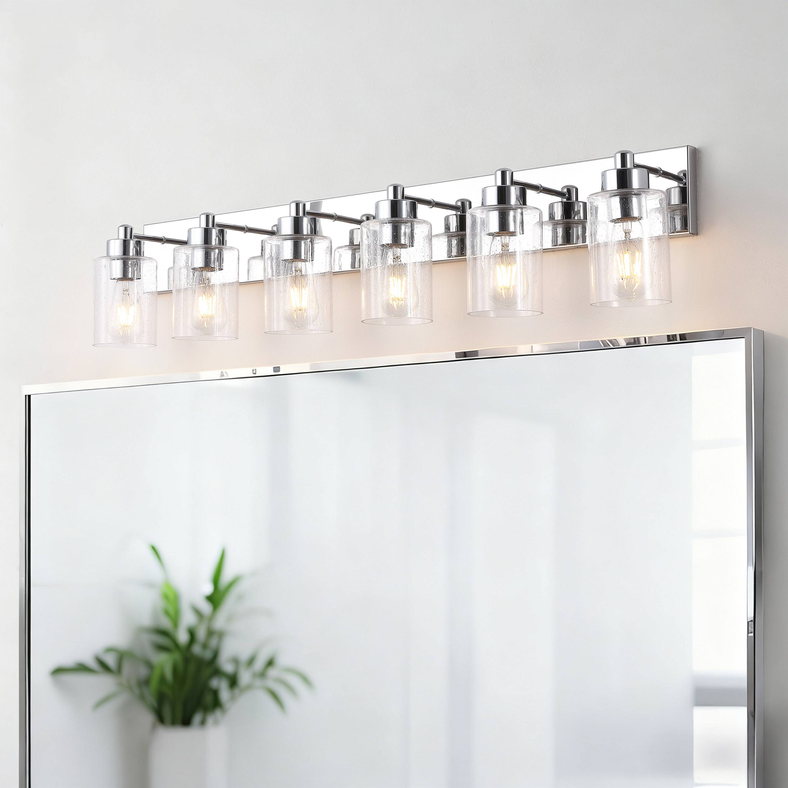 Alt View 1. Jonathan Y - Irving 40" 6-Light Seeded Glass/Iron Modern Contemporary LED Vanity Light, Chrome - Chrome/Clear.