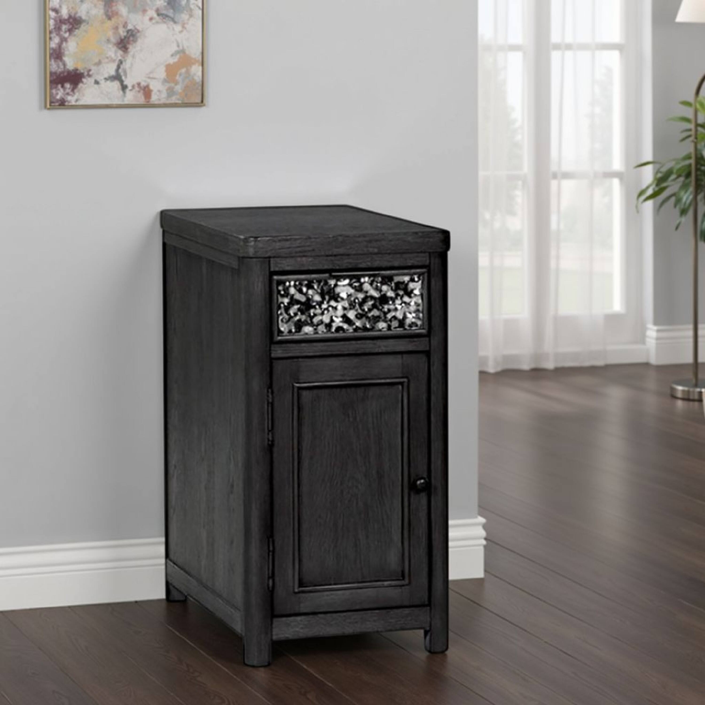 Alt View 5. Manhattan Lane - Zoko Chairside End Table, Drawer and USB Ports, Ash Gray Wood, 26 Inch - Ash Gray.