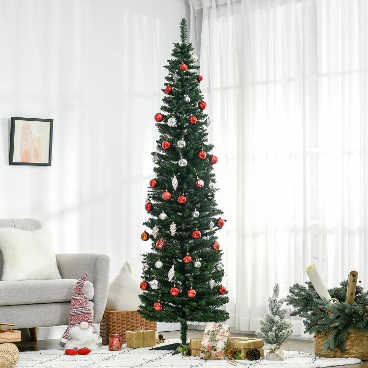 Alt View 2. PULUZ - 7ft Unlit Pencil Artificial Christmas Tree with Realistic Branches and 499 Tips, Plastic Base - Green.