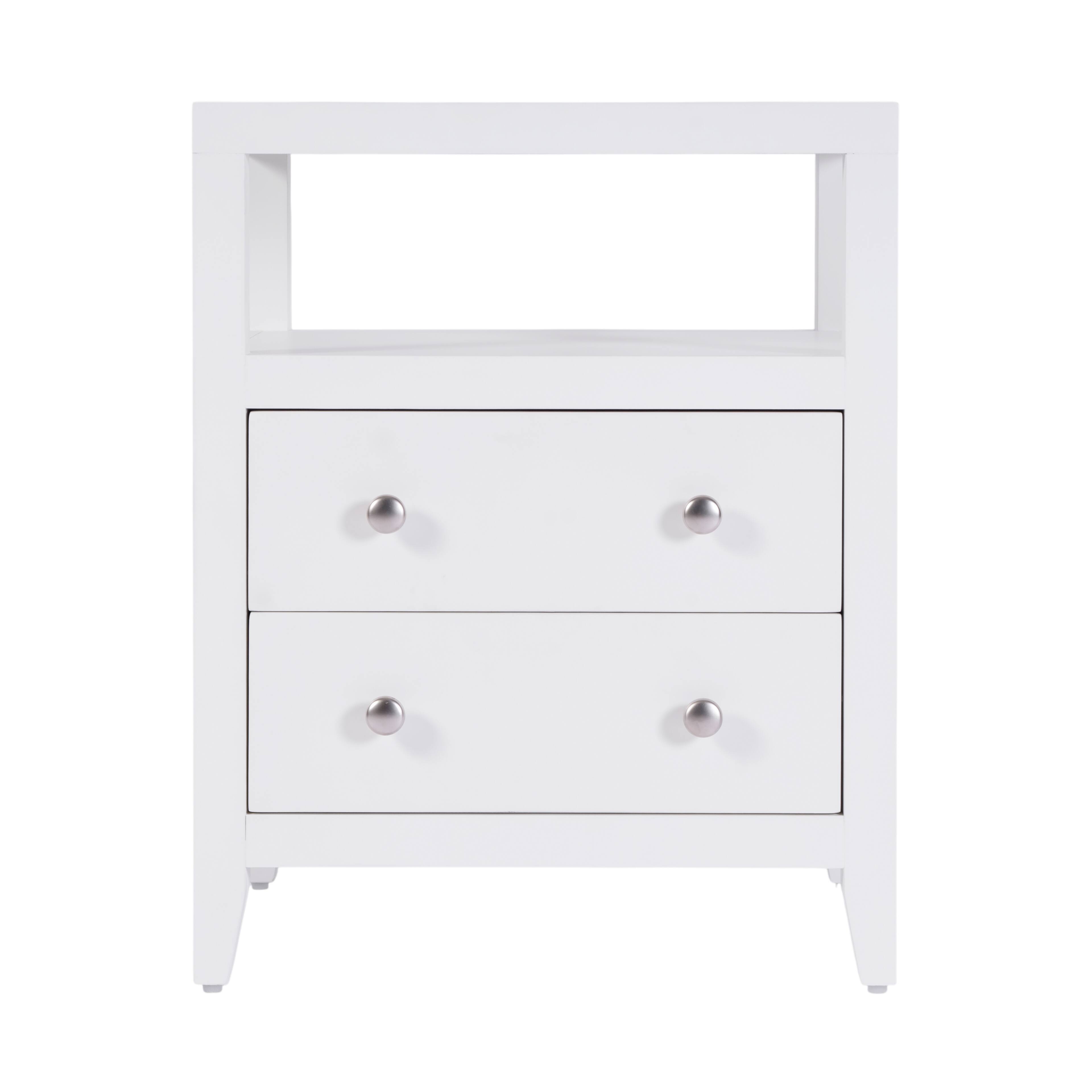 Alt View 2. Butler Specialty - Dana 21 in. W Rectangular Wood 2 Drawer Narrow Nightstand with Top Open Shelf - White.