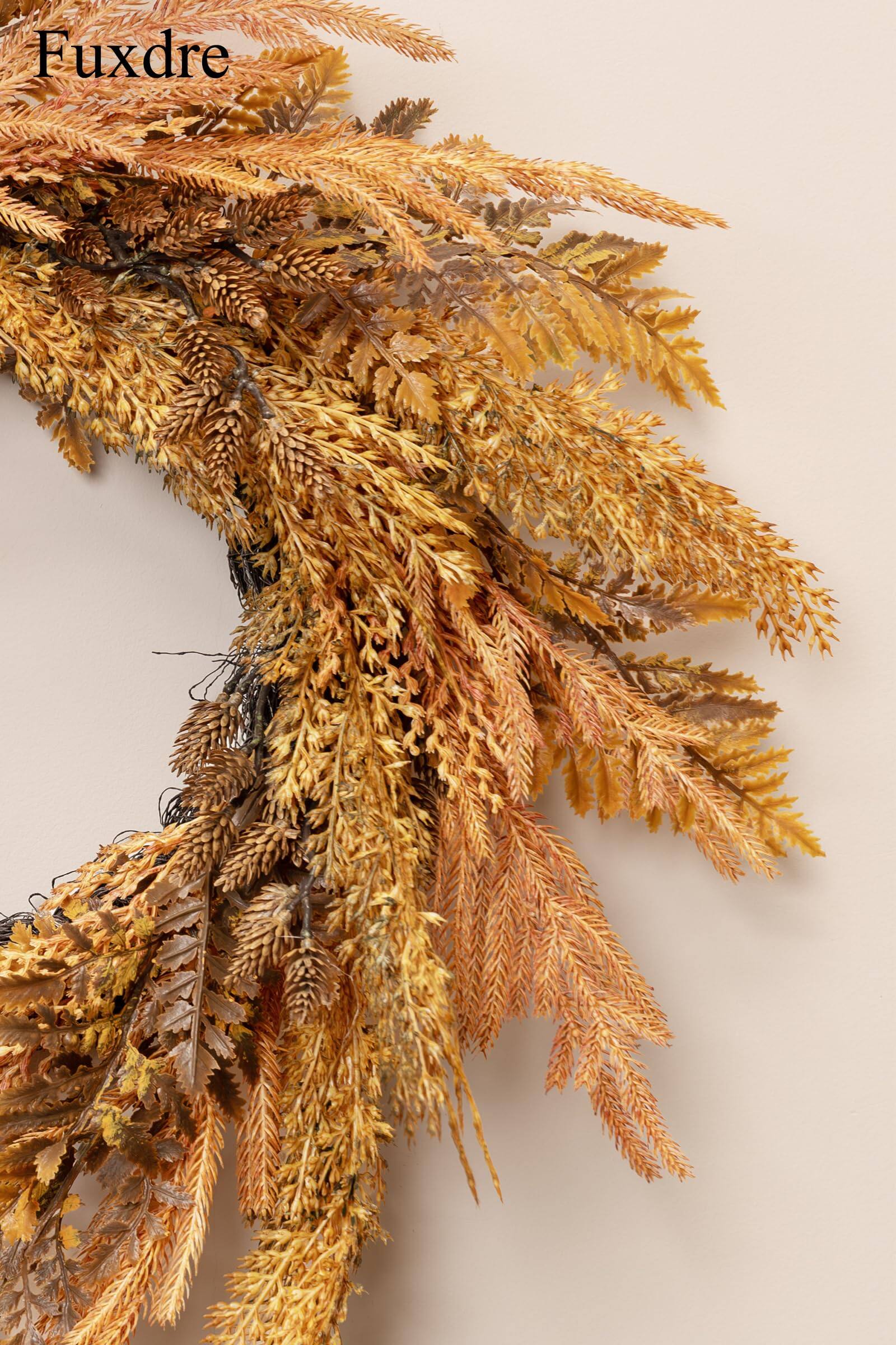 Alt View 5. Siljoy - 16-Inch Fall Farmhouse Wreath, Pine Needles Pinecones Wheat, Indoor/Outdoor Fall Christmas Decor - yellow.