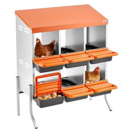 VEVOR - Chicken Nesting Boxes,6 Compartments, with Support Legs, Easy Egg Collection, Galvanized Steel and High-Strength Plastic - Orange + black + silver