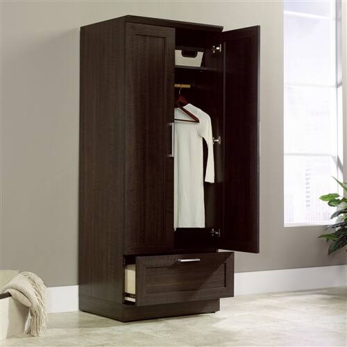 Left. SlickBlue - Wood Finish Bedroom Wardrobe – Armoire Cabinet for Organized Storage - Dark Brown, Oak.