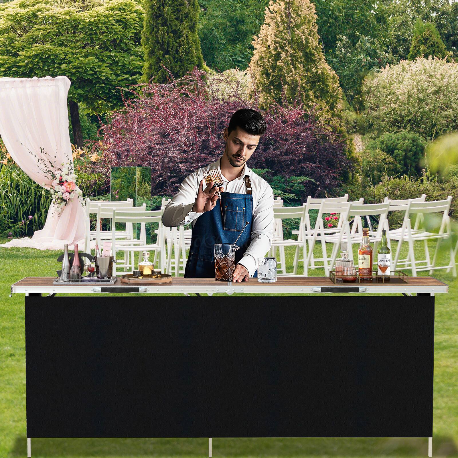 Alt View 3. Gymax - Gymax Portable Bar Table Folding Camping Table w/ Aluminum Alloy Frame 2-Tier Shelves - Coffee.