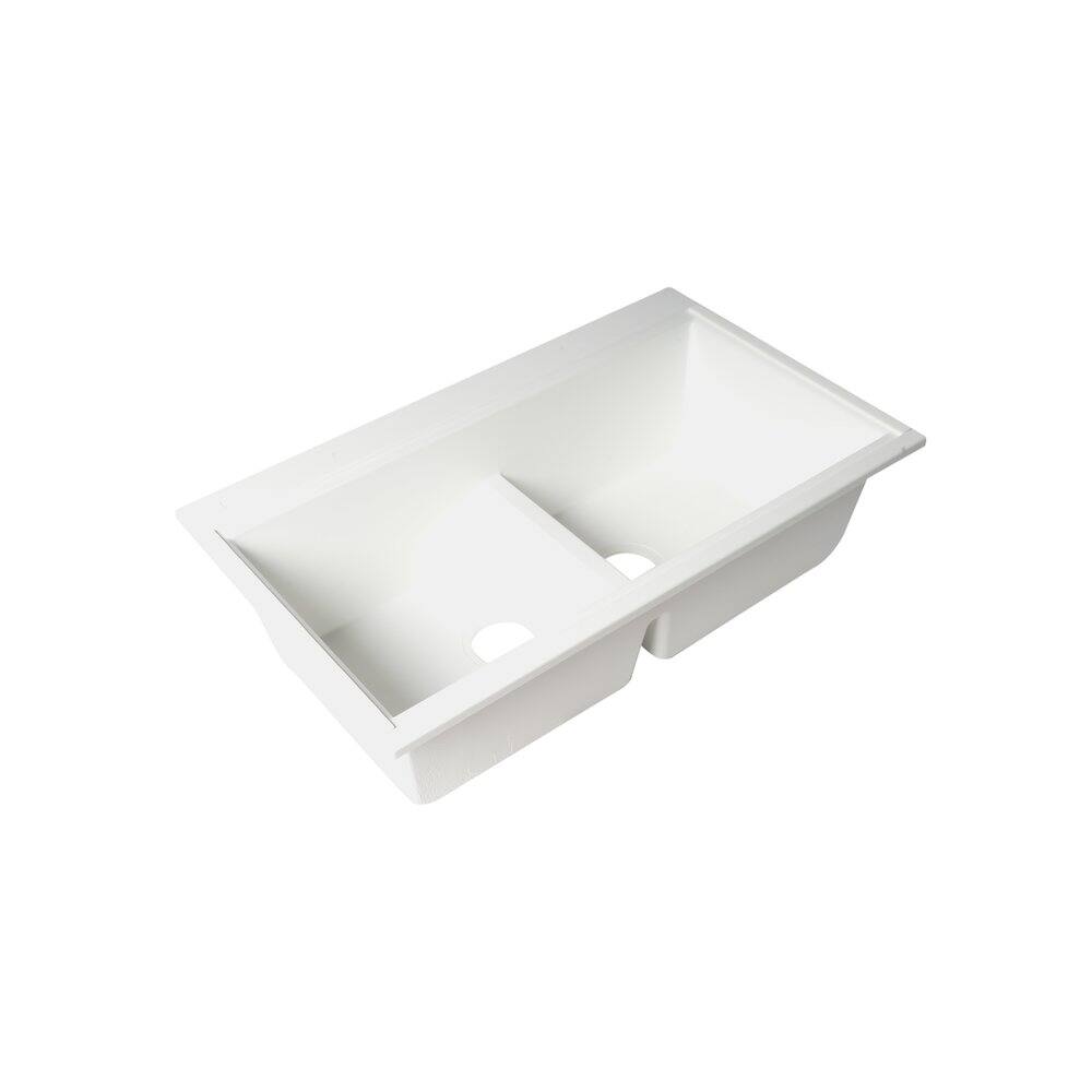 Alt View 1. Alfi - White 33" Granite Composite Workstation Step Rim Double Bowl Undermount Sink - White.