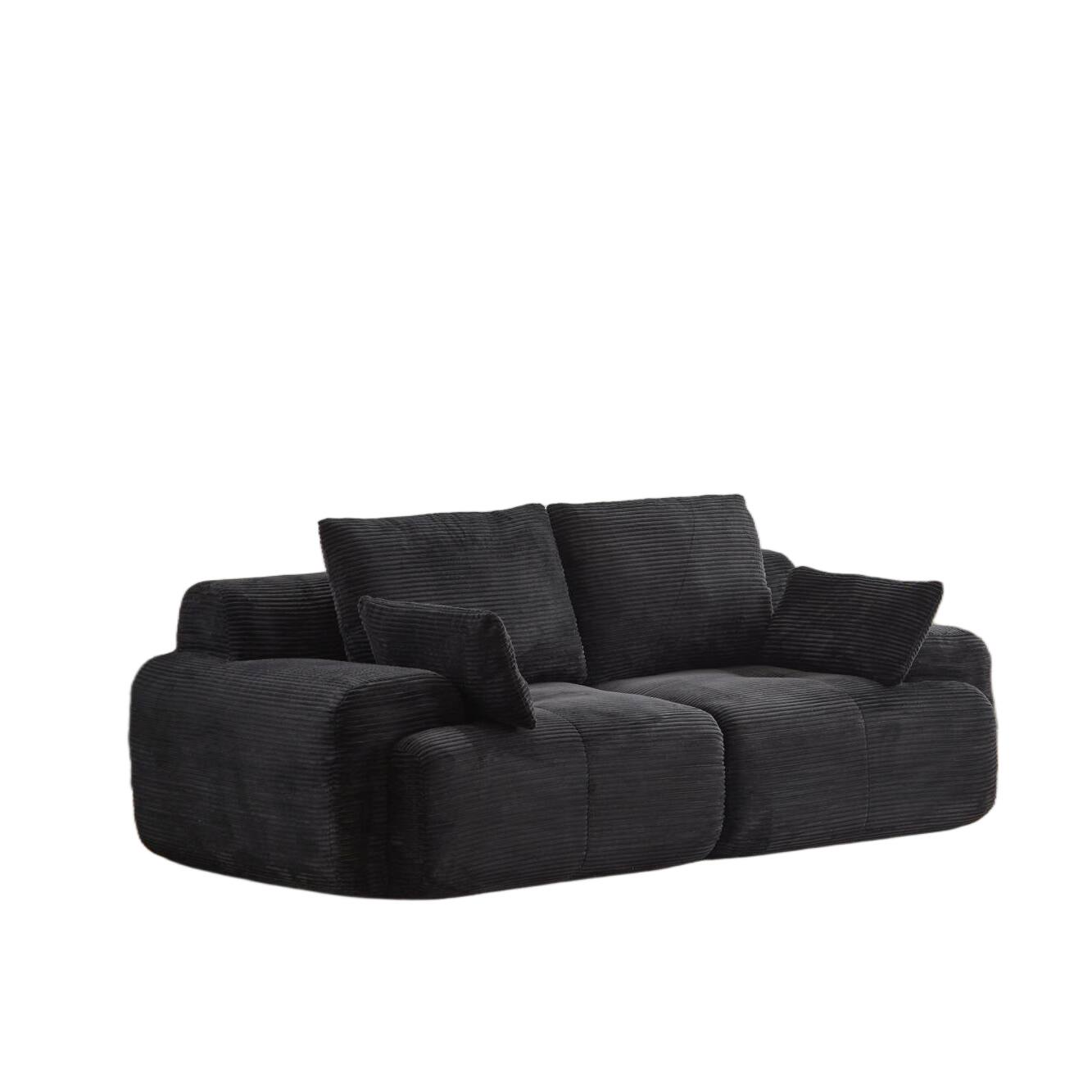 Back. Whisen - 2-Seater Modular Corduroy Sofa, Memory Foam Cloud Couch, Deep Loveseat for Living Room, No Assembly - Black.