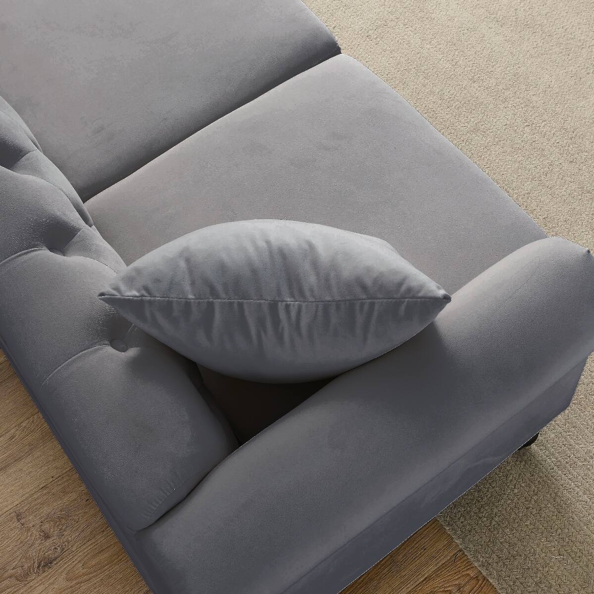 Alt View 9. Ropilly - Ropilly Grey Velvet Chesterfield Sofa, 79 Inch 3 Seater Tufted Couch for Living Room - Grey.