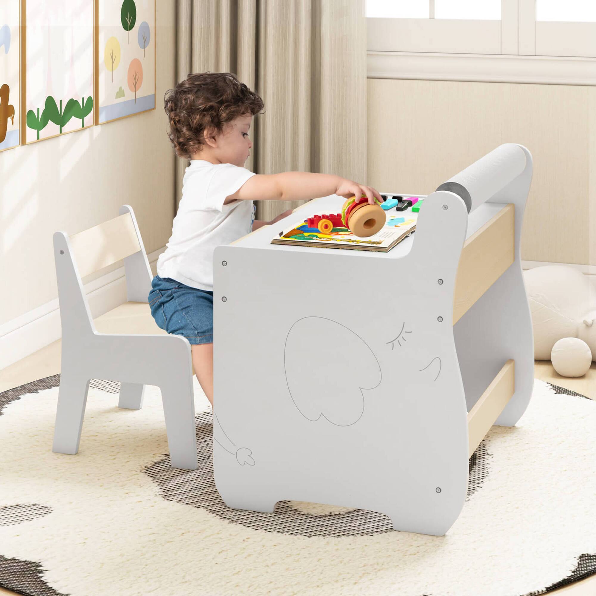 Alt View 3. Costway - Costway 3 In 1 Kids Wood Table and Chair Set with Detachable Tabletop Hidden Storage Paper - White.