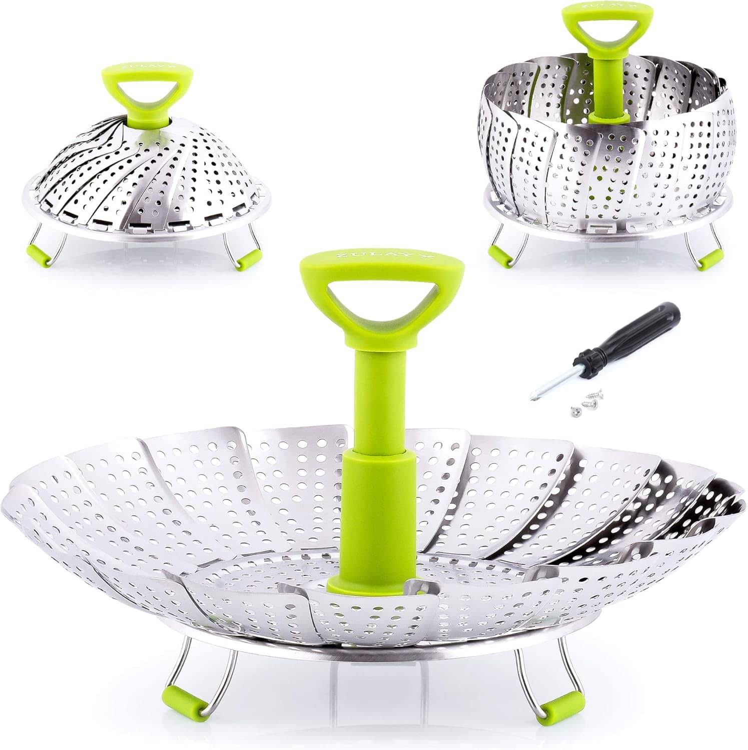 Zulay Kitchen - Adjustable Vegetable Steamer Baskets For Cooking - Foldable Steamer Basket (5.1" to 9") - Silver
