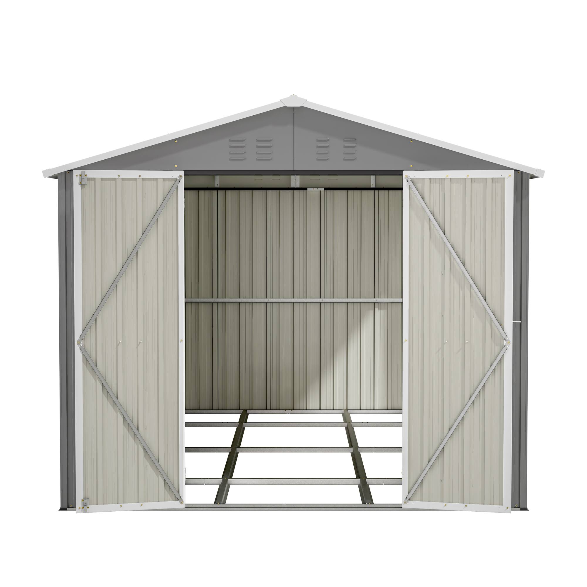 Alt View 5. Lirago - 8x12 FT Outdoor Storage Shed All-Weather Metal Shed with Lockable Doors - Gray.