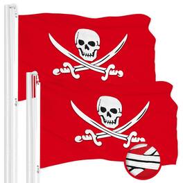 G128 - 2-Pack Pirate Jolly Roger Swords Flag, 16 x 24 in, Embroidered 300D Polyester with Brass Grommets - Red