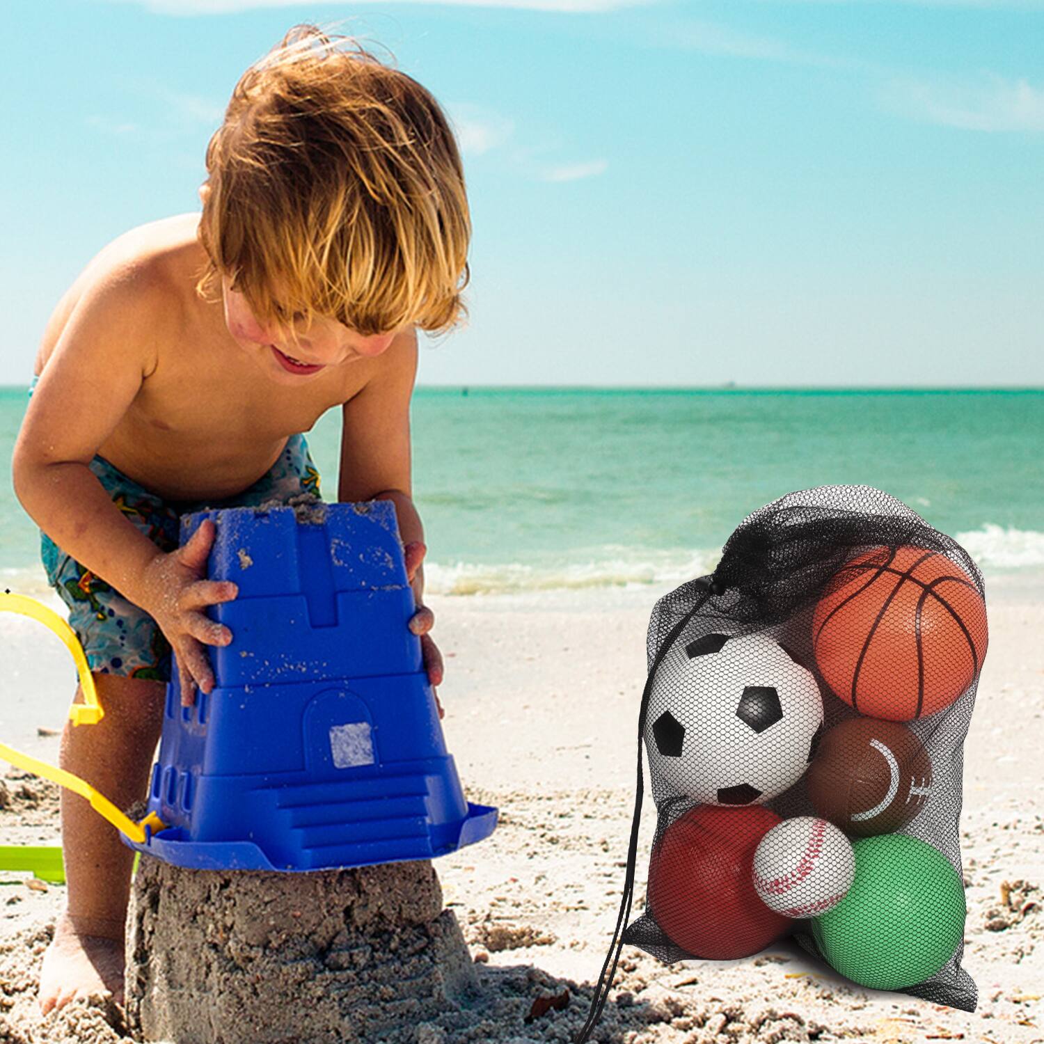 Alt View 5. GSE Games & Sports Expert - Set of 6 Mini Soft Sports Balls Set with Pump & Mesh Ball Bag, Great Gift for Kids & Toddlers - MULTI-COLOR.