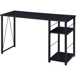 Manhattan Lane - Writing Desk with 2 Tier Side Shelves and Tubular Metal Legs, Black - Brown and Black