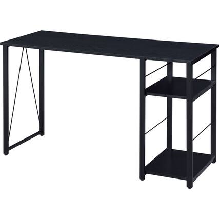 Front. Manhattan Lane - Writing Desk with 2 Tier Side Shelves and Tubular Metal Legs, Black - Brown and Black.